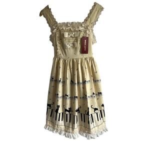 Rare Bodyline 2L/US Medium Lolita Gothic Kitten Piano Concert Dress in Ivory